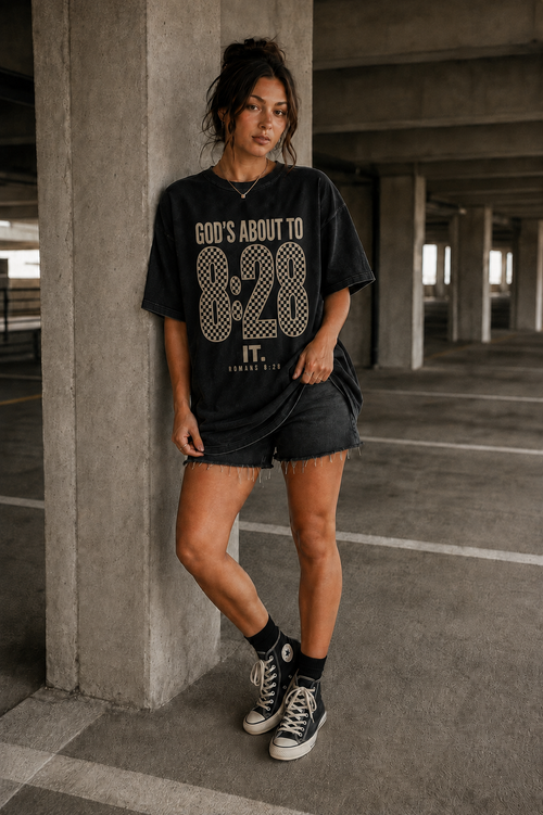 GOD'S ABOUT TO 8:28 IT Oversized Vintage Tee